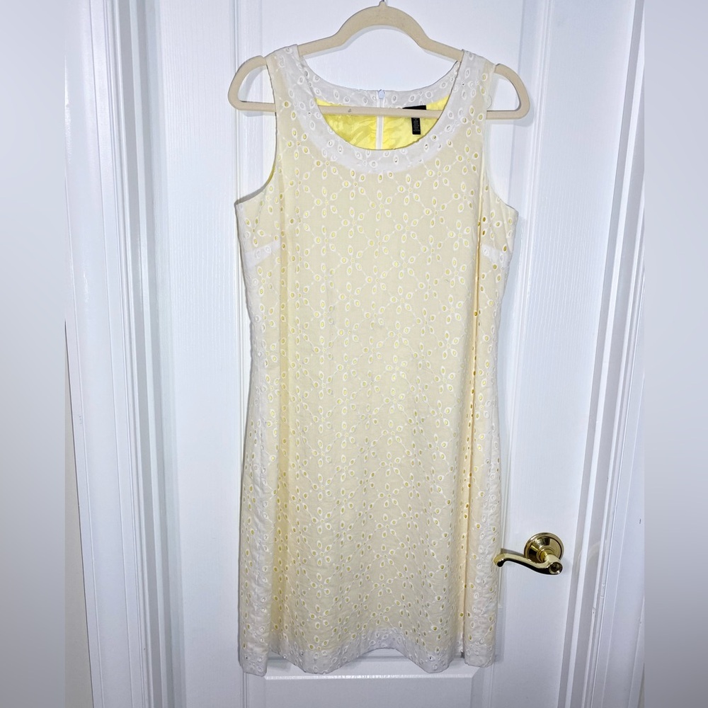 NEW Y2K Madison White Eyelet Lace Sleeveless Dress Yellow Lining Size Medium